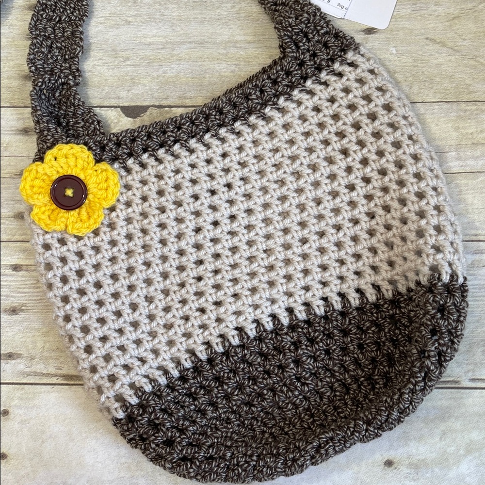 Market Bag Hand Crafted Crochet W Sunflower - Picture 3 of 8